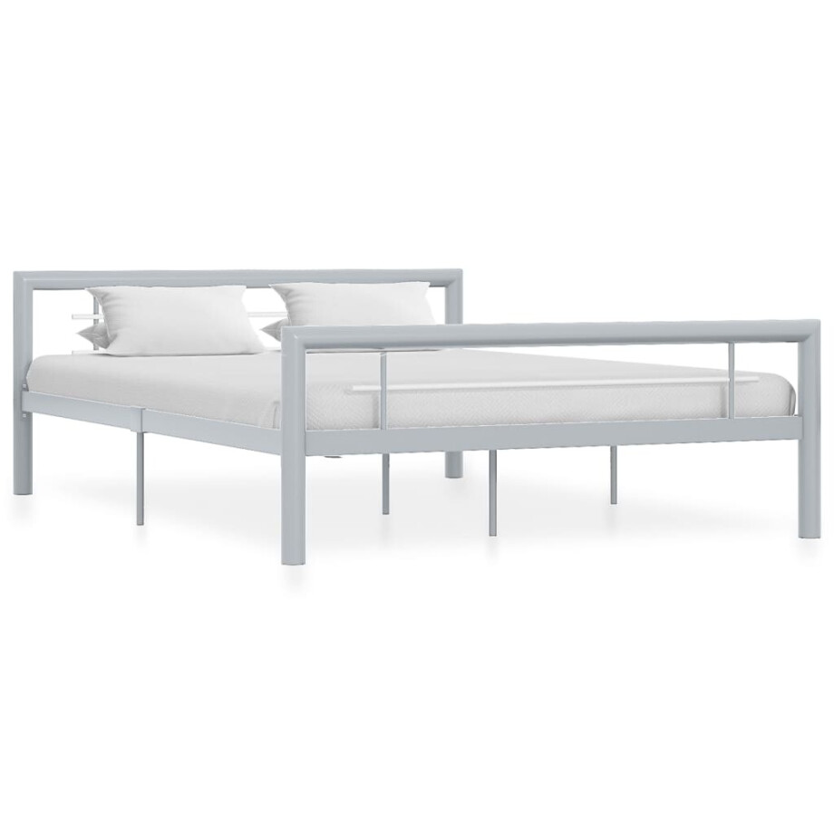 vidaXL Bedframe metaal grijs en wit 160x200 cm vidaXL Bedframe metaal grijs en wit 160x200 cm afbeelding 1