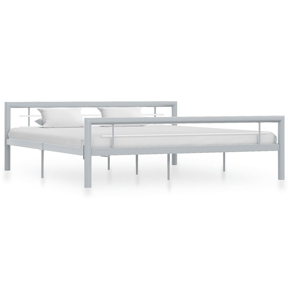 vidaXL Bedframe metaal grijs en wit 180x200 cm afbeelding 1