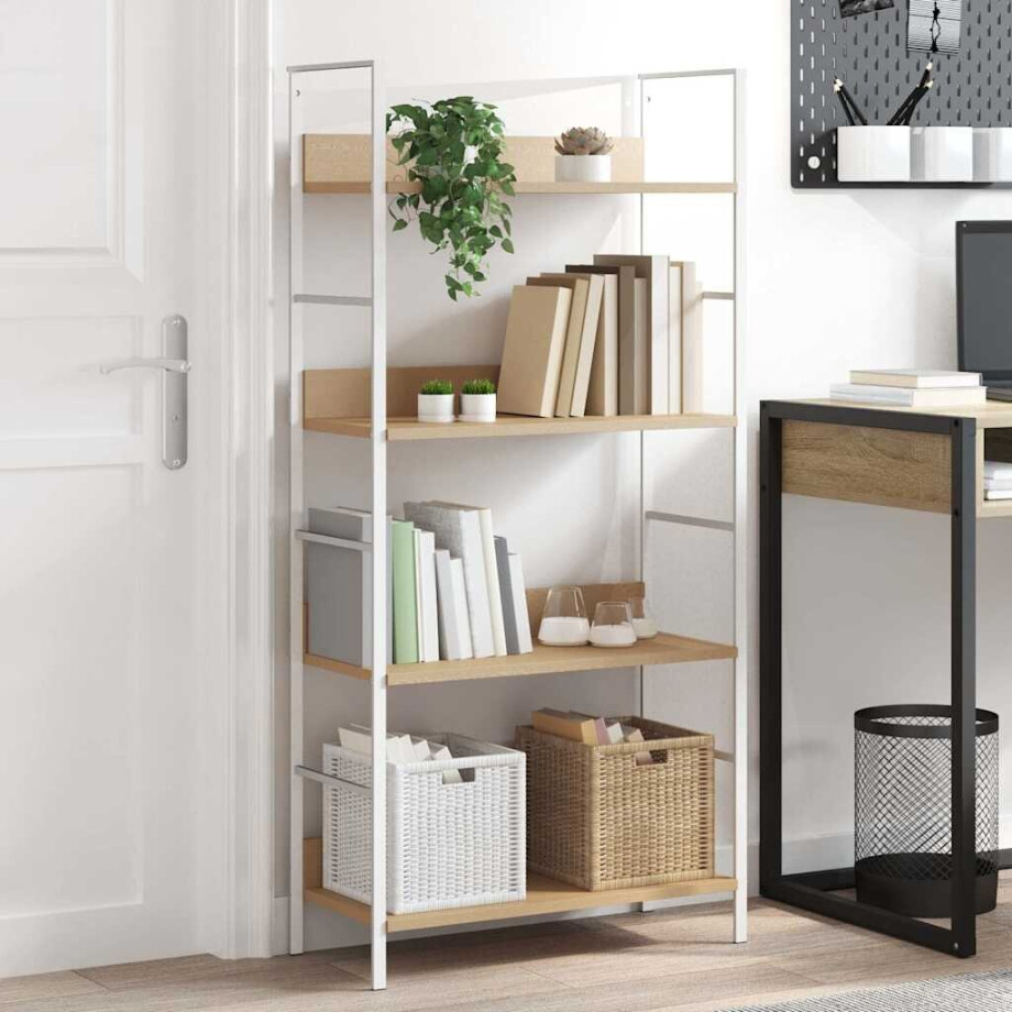 vidaXL Boekenkast 4 schappen 60x27,6x124,5 cm bewerkt hout eikenkleur afbeelding 1