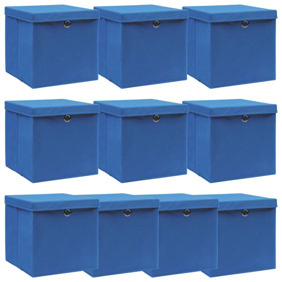 vidaXL Opbergboxen met deksel 10 st 32x32x32 cm stof blauw afbeelding 1