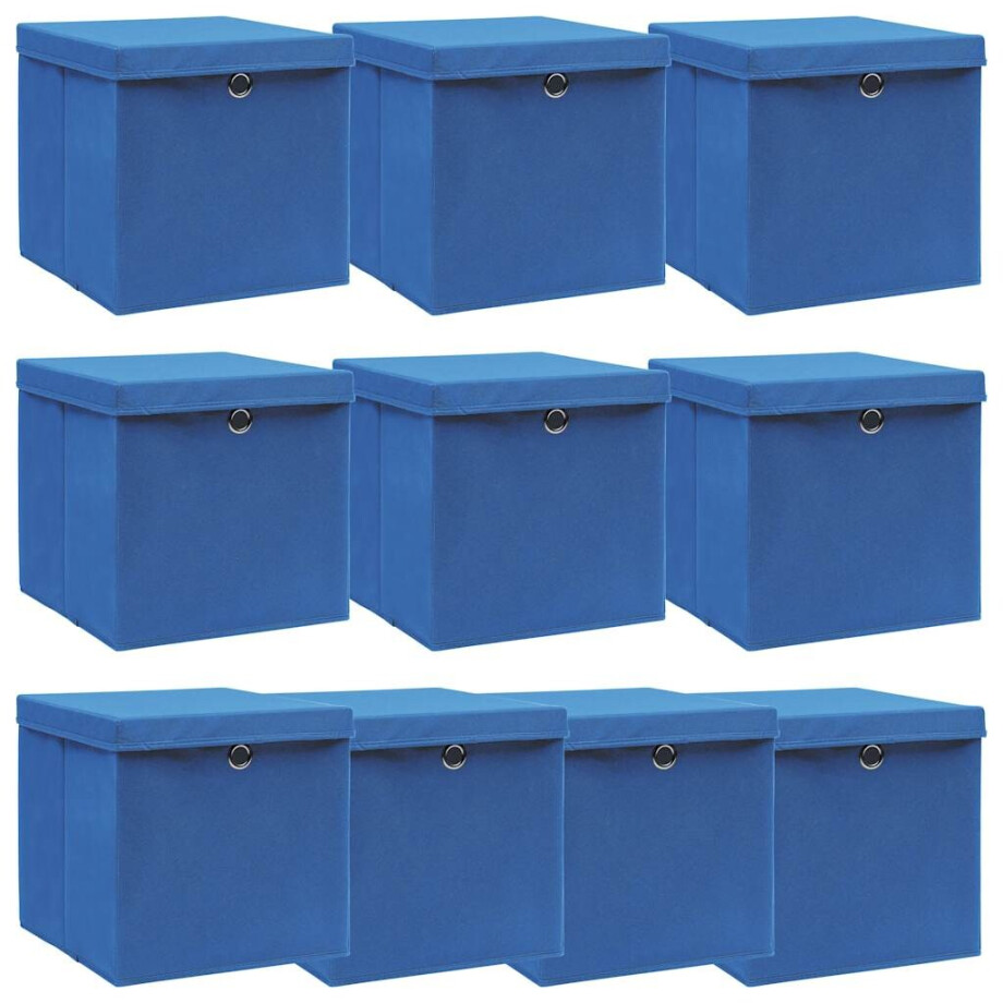 vidaXL Opbergboxen met deksel 10 st 32x32x32 cm stof blauw afbeelding 1