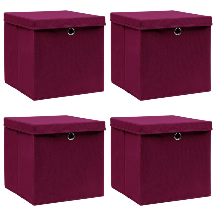 vidaXL Opbergboxen met deksel 4 st 32x32x32 cm stof donkerrood afbeelding 1