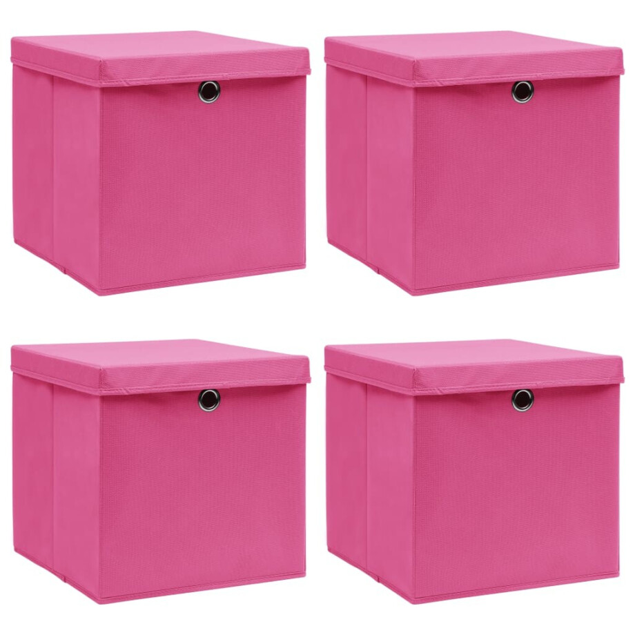 vidaXL Opbergboxen met deksel 4 st 32x32x32 cm stof roze afbeelding 1