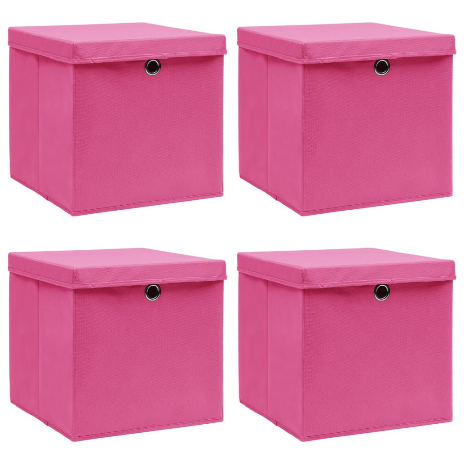 vidaXL Opbergboxen met deksel 4 st 32x32x32 cm stof roze afbeelding 1