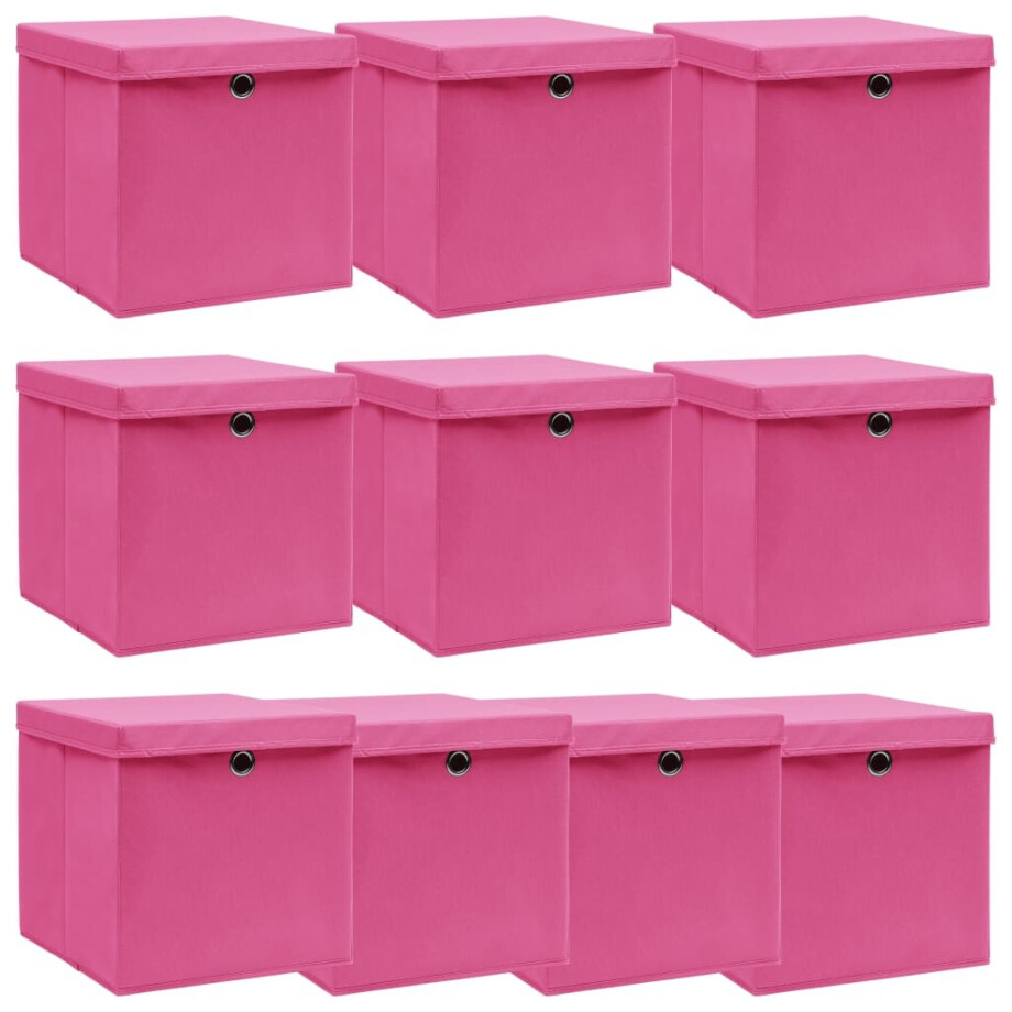 vidaXL Opbergboxen met deksel 10 st 32x32x32 cm stof roze vidaXL Opbergboxen met deksel 10 st 32x32x32 cm stof roze afbeelding 1