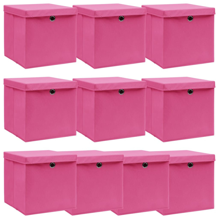 vidaXL Opbergboxen met deksel 10 st 32x32x32 cm stof roze afbeelding 1