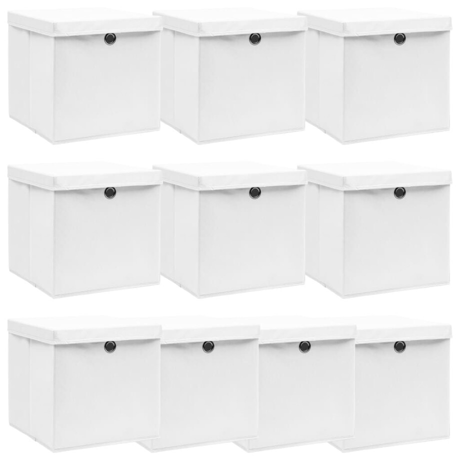 vidaXL Opbergboxen met deksel 10 st 32x32x32 cm stof wit vidaXL Opbergboxen met deksel 10 st 32x32x32 cm stof wit afbeelding 1