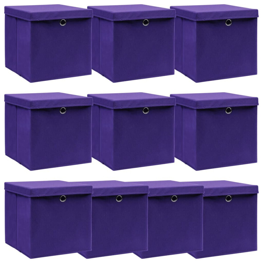 vidaXL Opbergboxen met deksel 10 st 32x32x32 cm stof paars vidaXL Opbergboxen met deksel 10 st 32x32x32 cm stof paars afbeelding 1