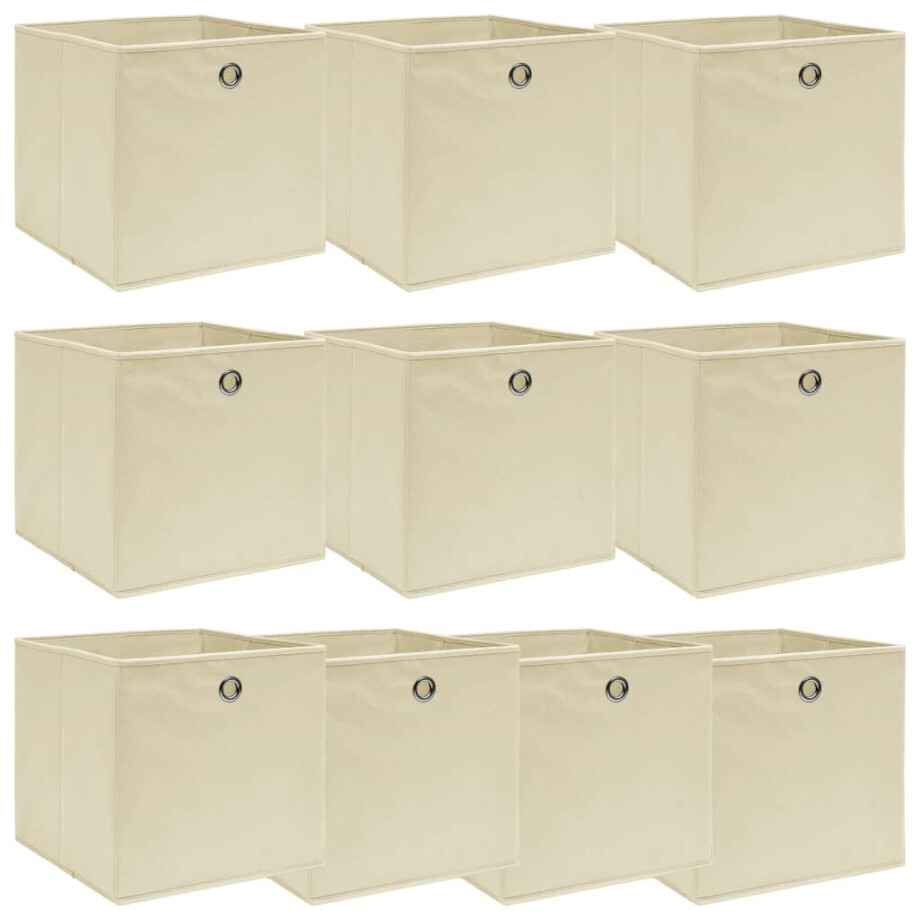 vidaXL Opbergboxen 10 st 32x32x32 cm stof crèmekleurig afbeelding 1