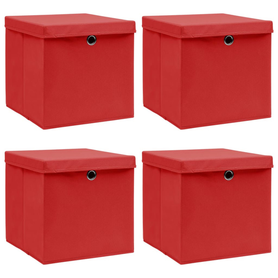 vidaXL Opbergboxen met deksel 4 st 32x32x32 cm stof rood afbeelding 1