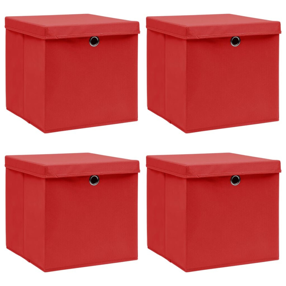 vidaXL Opbergboxen met deksel 4 st 32x32x32 cm stof rood afbeelding 1
