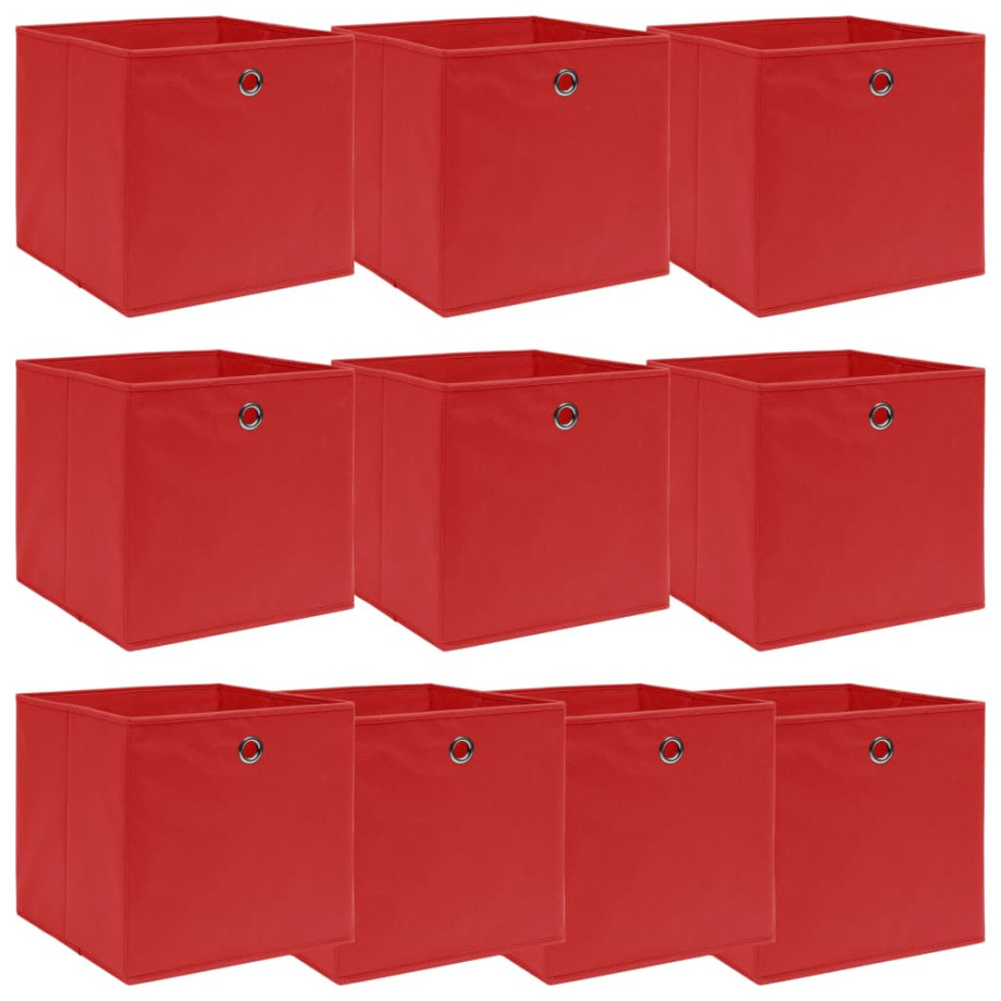 vidaXL Opbergboxen 10 st 32x32x32 cm stof rood afbeelding 1