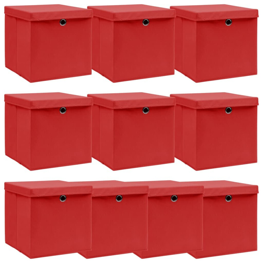 vidaXL Opbergboxen met deksel 10 st 32x32x32 cm stof wit afbeelding 1