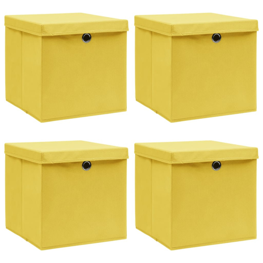 vidaXL Opbergboxen met deksel 4 st 32x32x32 cm stof geel afbeelding 1