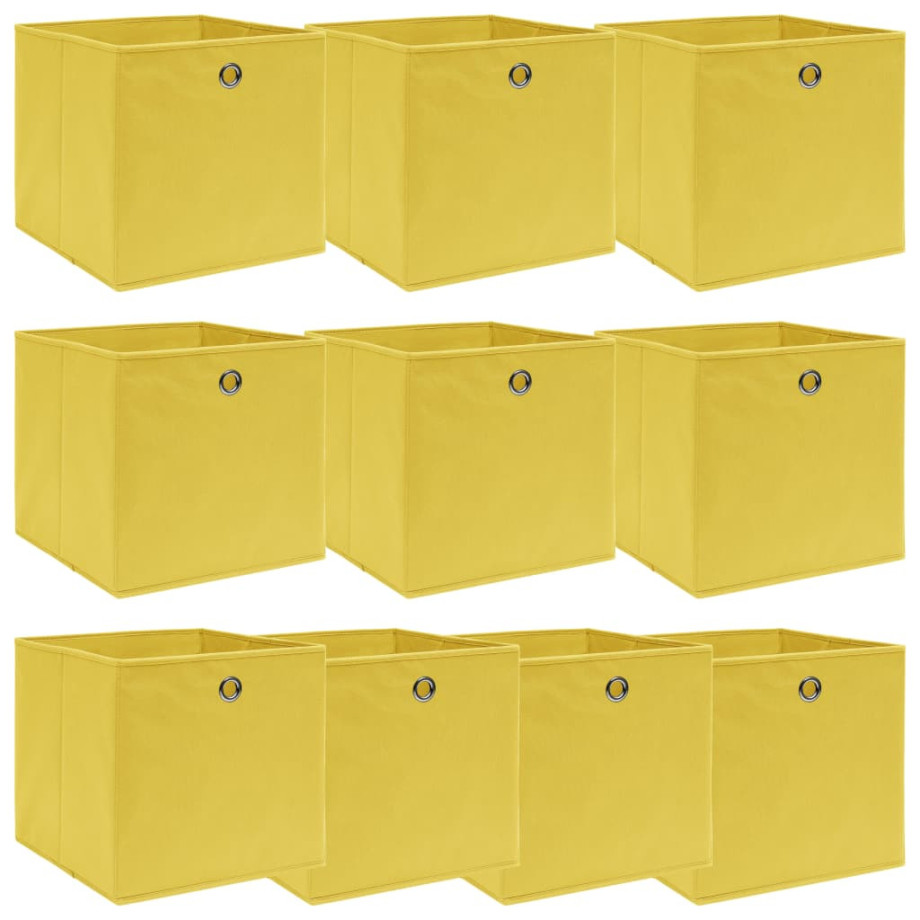 vidaXL Opbergboxen 10 st 32x32x32 cm stof geel afbeelding 1