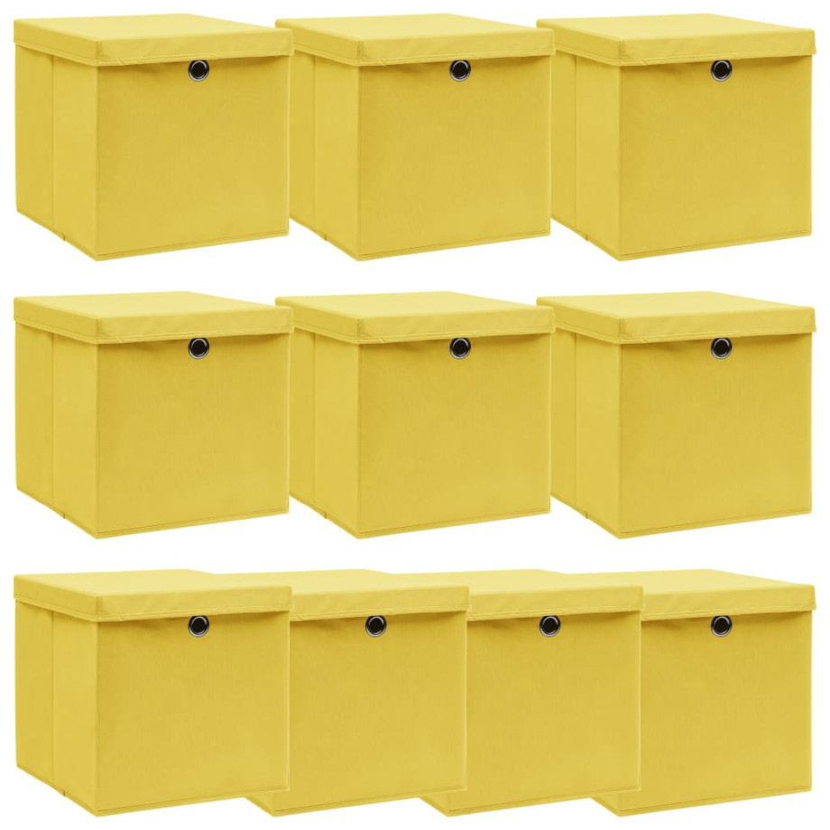 vidaXL Opbergboxen met deksel 10 st 32x32x32 cm stof geel afbeelding 1