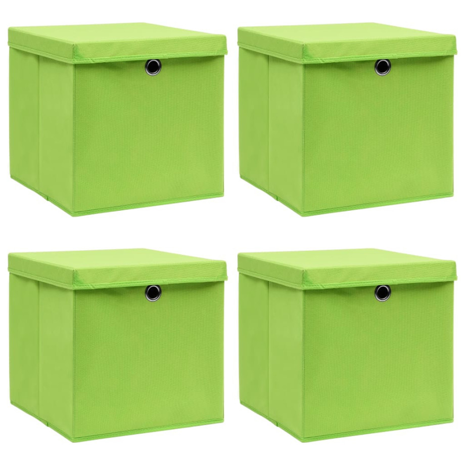 vidaXL Opbergboxen met deksel 4 st 32x32x32 cm stof groen afbeelding 1