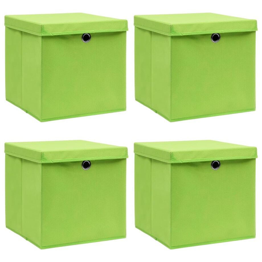 vidaXL Opbergboxen met deksel 4 st 32x32x32 cm stof groen vidaXL Opbergboxen met deksel 4 st 32x32x32 cm stof groen afbeelding 1