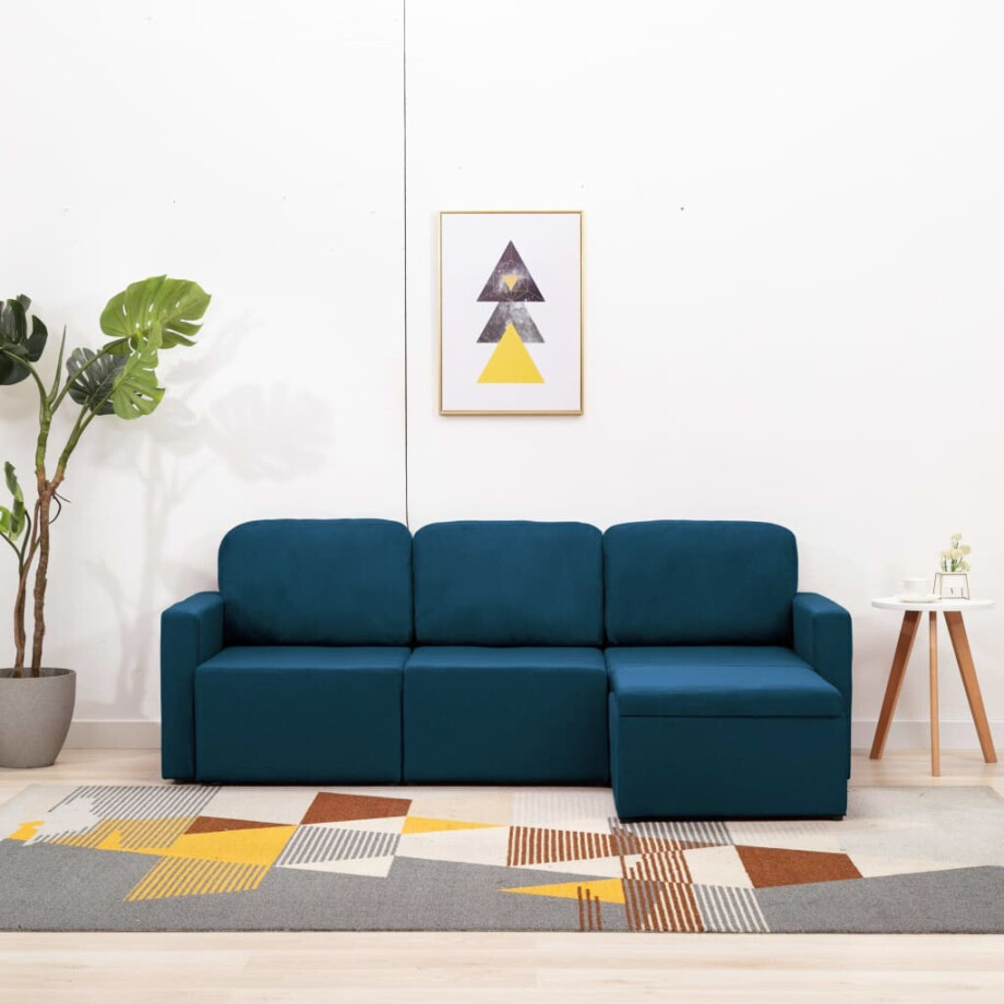 vidaXL Slaapbank driezits modulair stof blauw afbeelding 1