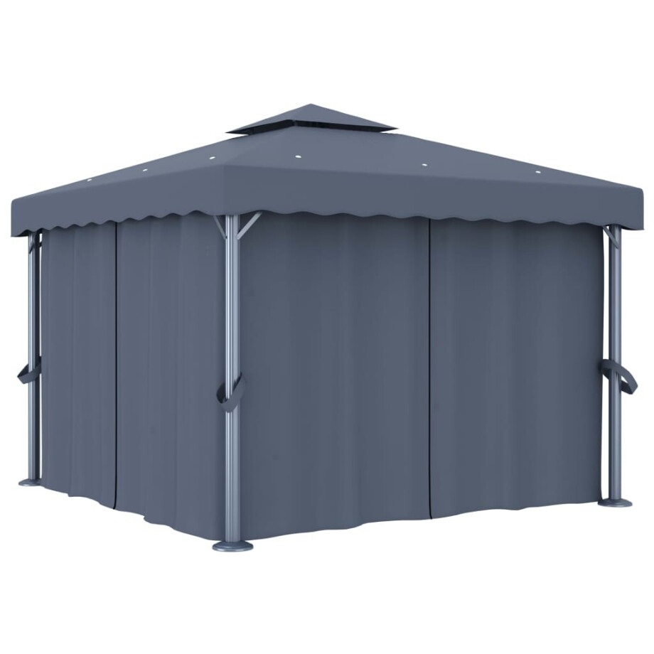 vidaXL Prieel met gordijn 3x3 m aluminium antraciet afbeelding 1