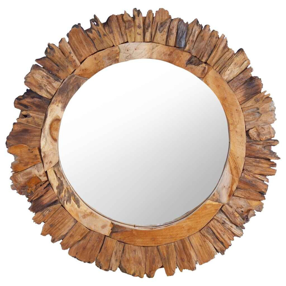 vidaXL Wandspiegel rond 60 cm teakhout vidaXL Wandspiegel rond 60 cm teakhout afbeelding 1