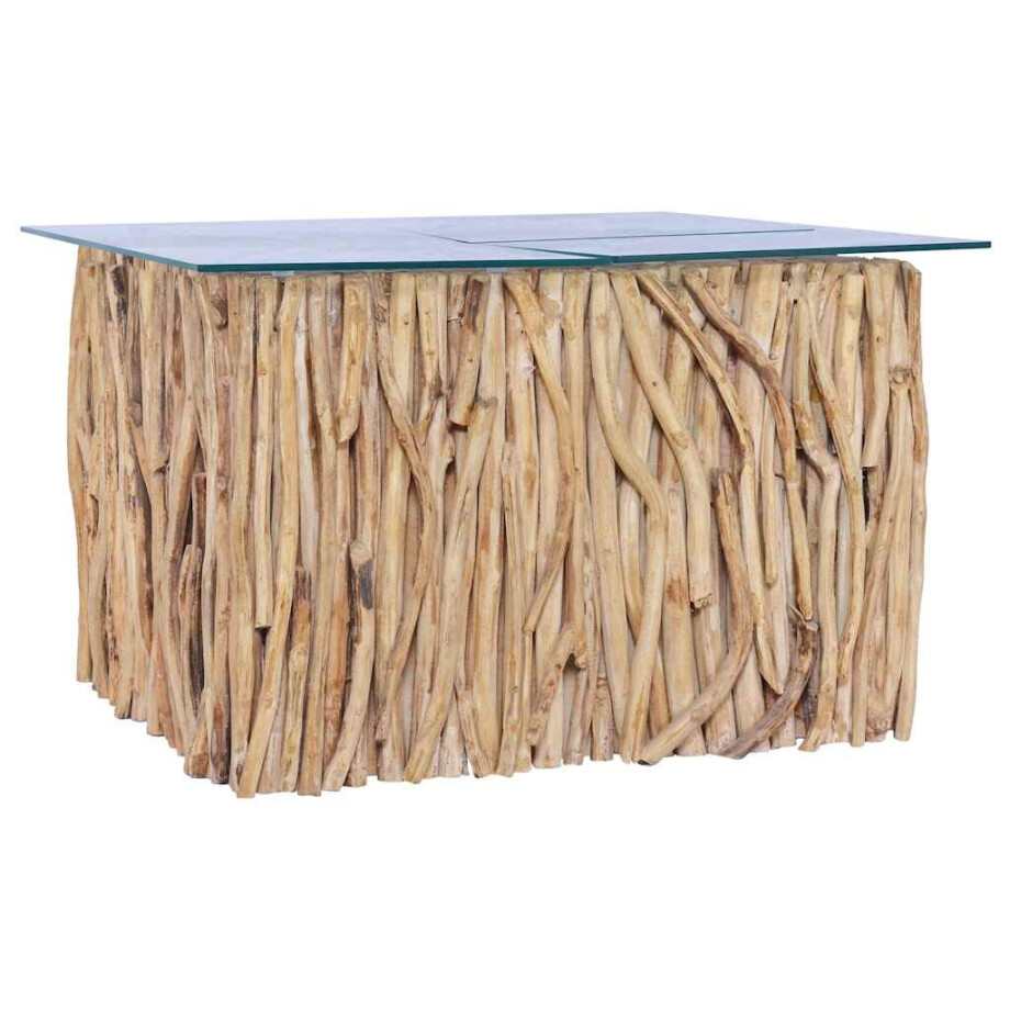 vidaXL Salontafel met glazen blad 66x66x40 cm massief teakhout afbeelding 1