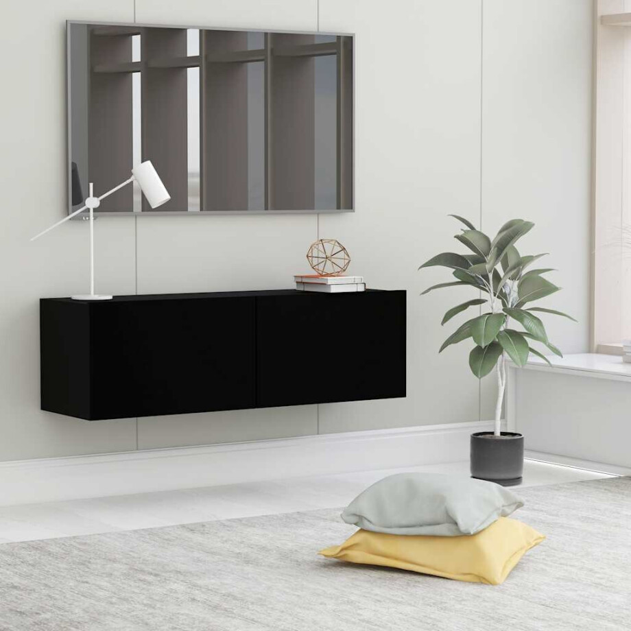 vidaXL Tv-meubel 100x30x30 cm bewerkt hout zwart vidaXL Tv-meubel 100x30x30 cm bewerkt hout zwart afbeelding 1