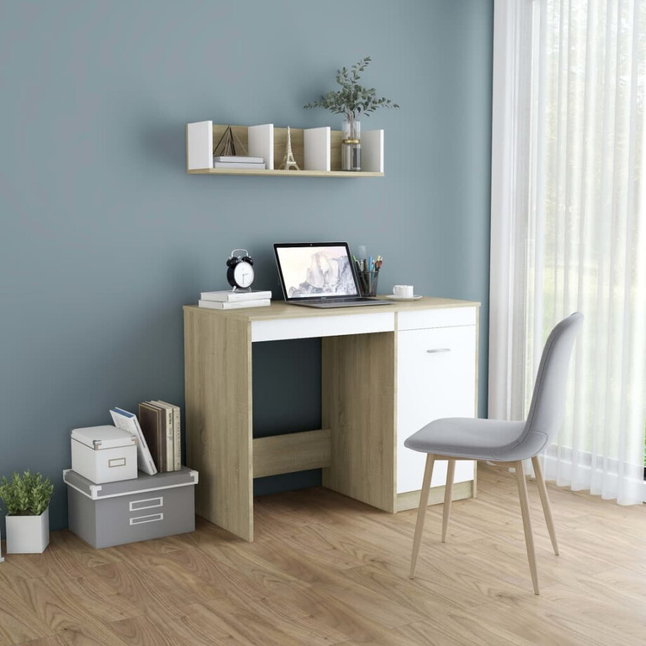 vidaXL Bureau 100x50x76 cm bewerkt hout wit en sonoma eikenkleurig vidaXL Bureau 100x50x76 cm bewerkt hout wit en sonoma eikenkleurig afbeelding 1