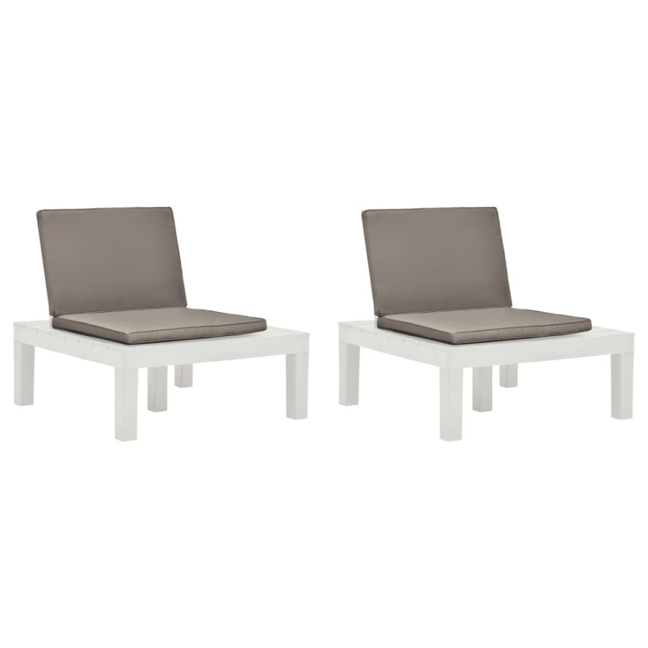 vidaXL Loungestoelen 2 st met kussens kunststof wit afbeelding 1