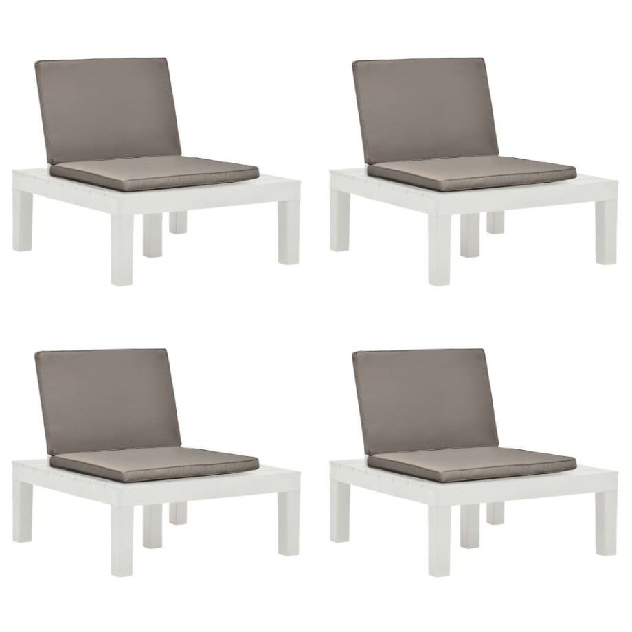 vidaXL Loungestoelen 4 st met kussens kunststof wit afbeelding 1