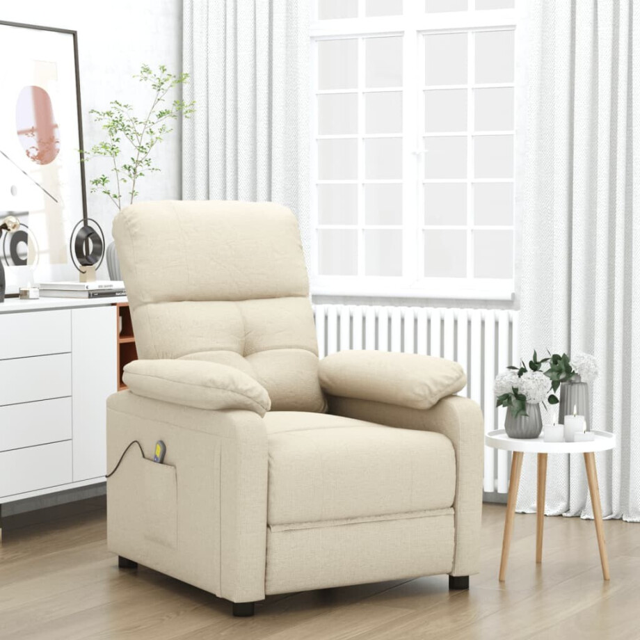 vidaXL Massagestoel stof crèmekleurig afbeelding 1