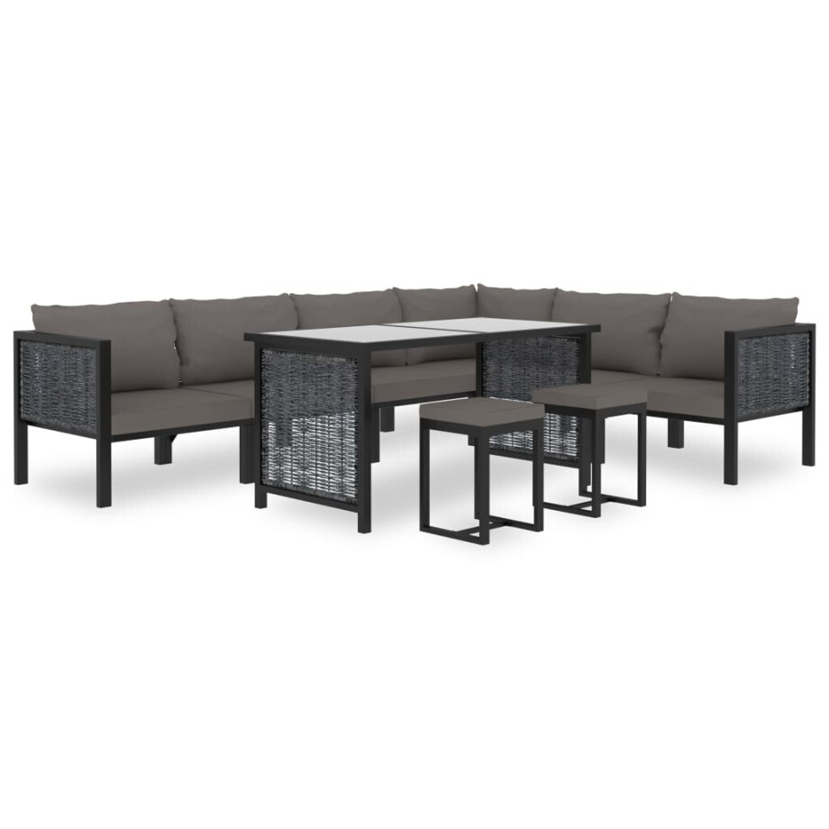 vidaXL 9-delige Loungeset met kussens poly rattan antraciet afbeelding 1