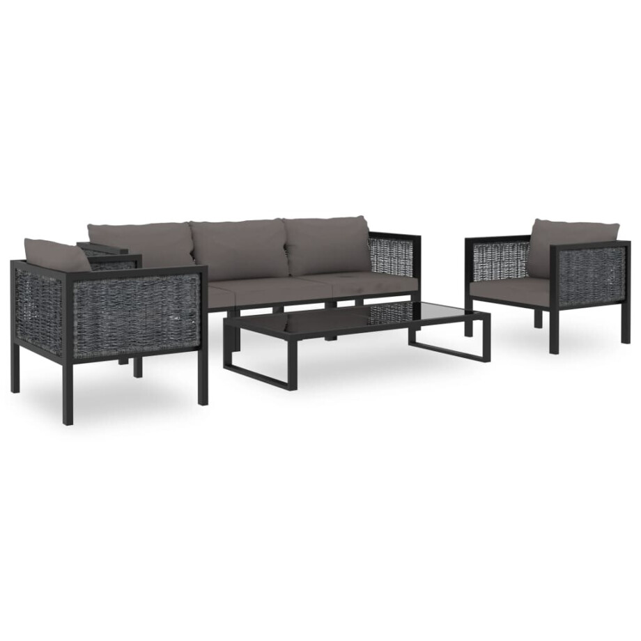 vidaXL 6-delige Loungeset met kussens poly rattan antraciet afbeelding 1