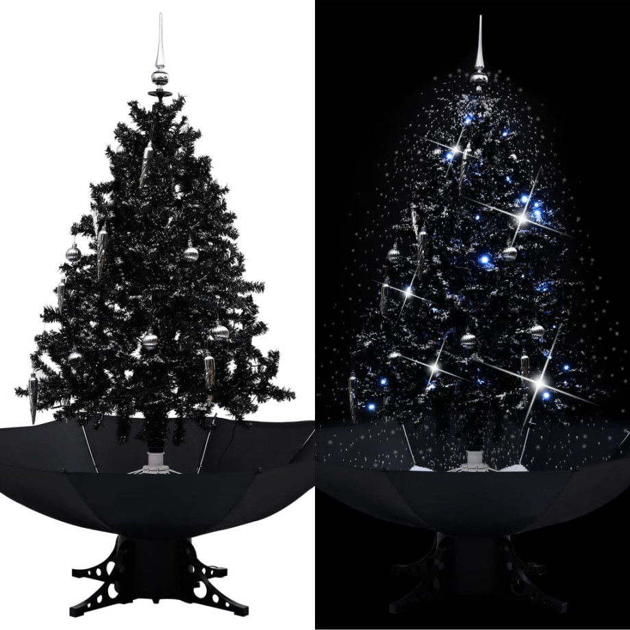 vidaXL Kerstboom sneeuwend met paraplubasis 140 cm PVC zwart afbeelding 1