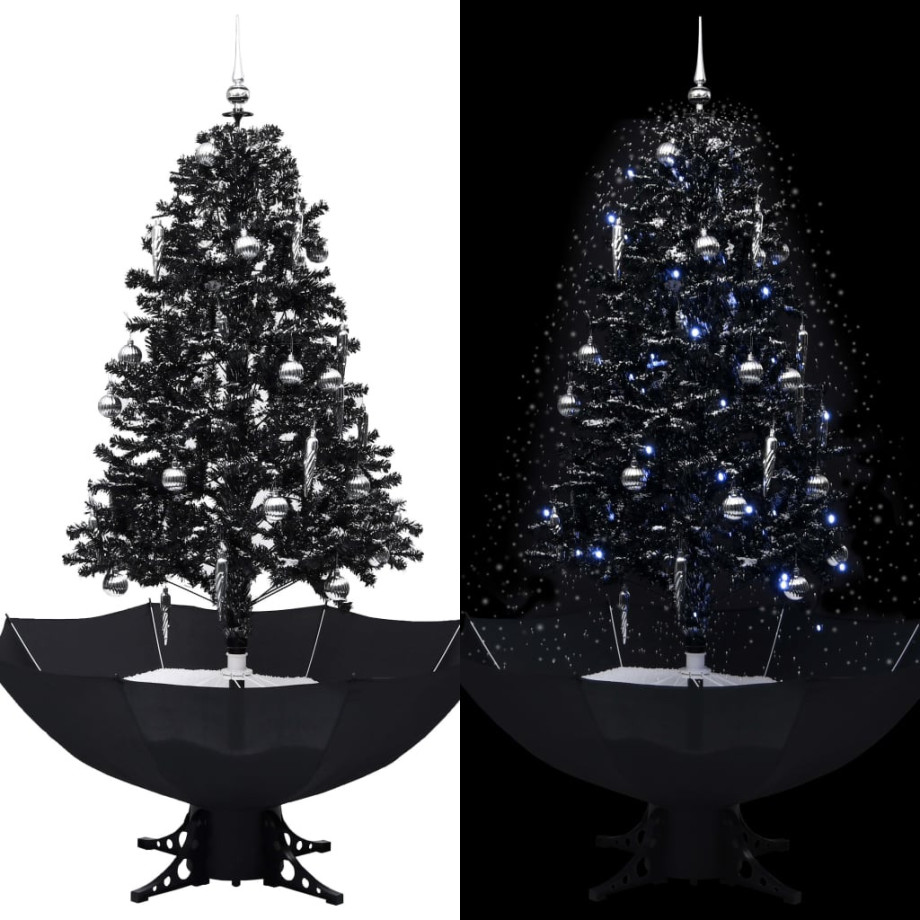 vidaXL Kerstboom sneeuwend met paraplubasis 170 cm PVC zwart afbeelding 1
