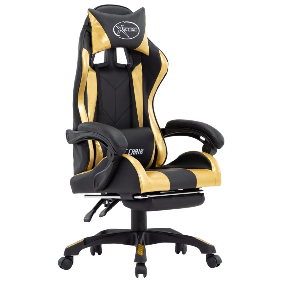 vidaXL Racestoel met voetensteun kunstleer goudkleurig en zwart afbeelding 1