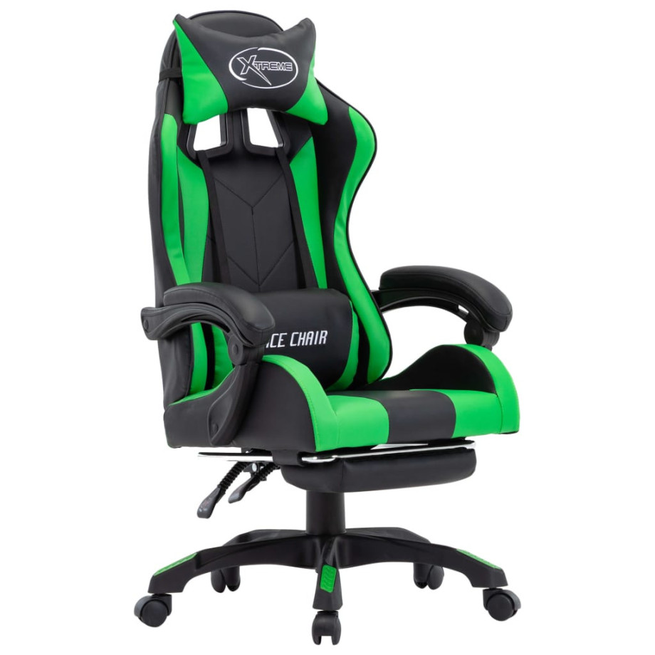 vidaXL Racestoel met voetensteun kunstleer groen en zwart afbeelding 1