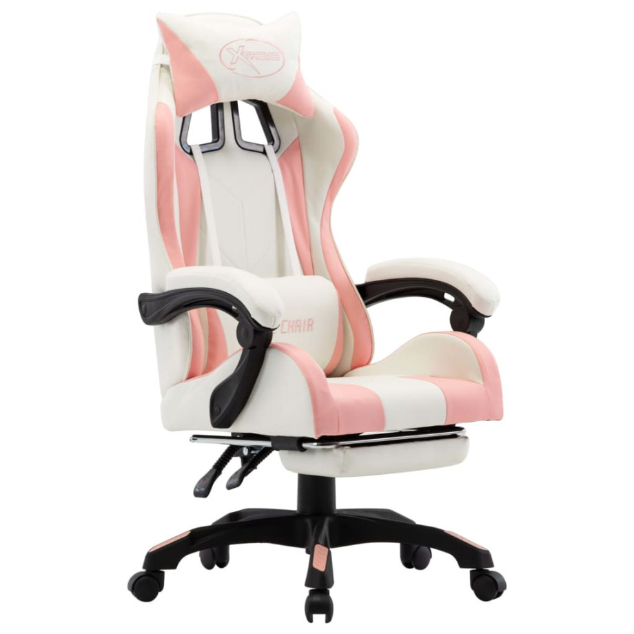 vidaXL Racestoel met voetensteun kunstleer roze en wit afbeelding 1