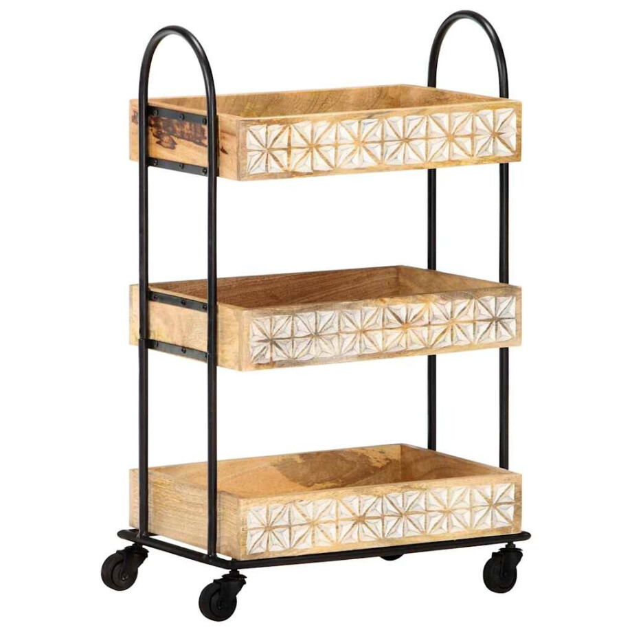 vidaXL Keukentrolley 3-laags 46x30x76 cm massief mangohout vidaXL Keukentrolley 3-laags 46x30x76 cm massief mangohout afbeelding 1