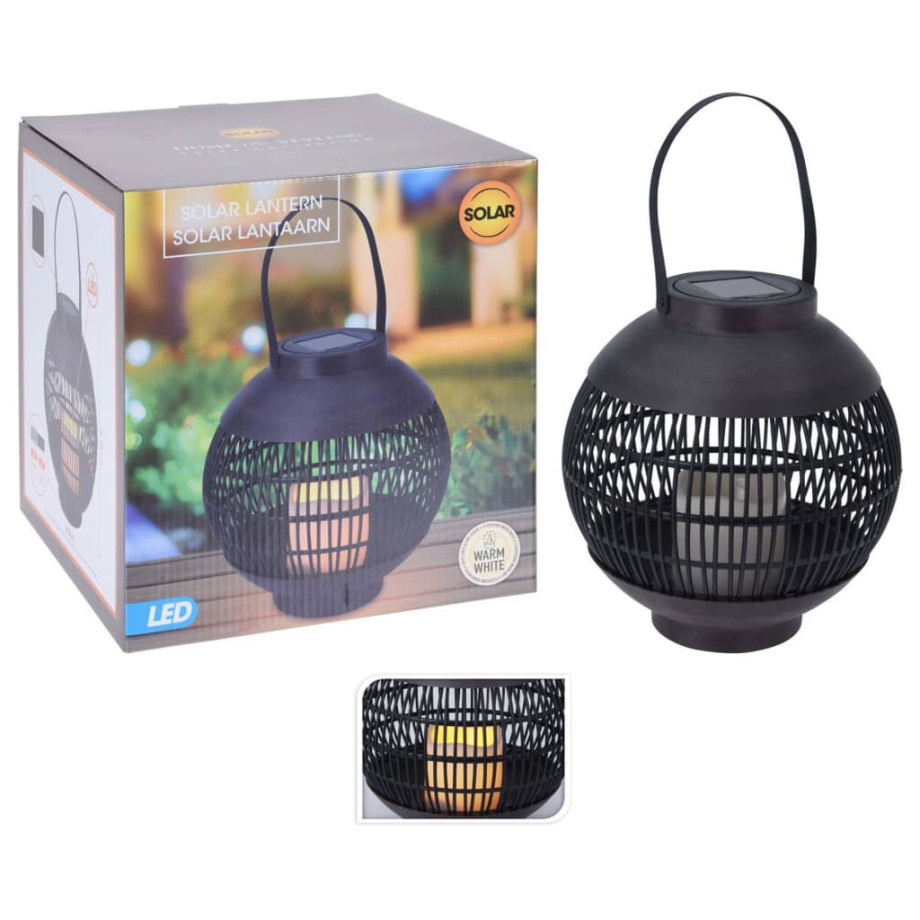 ProGarden Lantaarn met kaars solar LED rattan zwart afbeelding 1