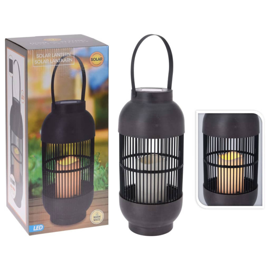 ProGarden Lantaarn met kaars solar LED rattan zwart afbeelding 1