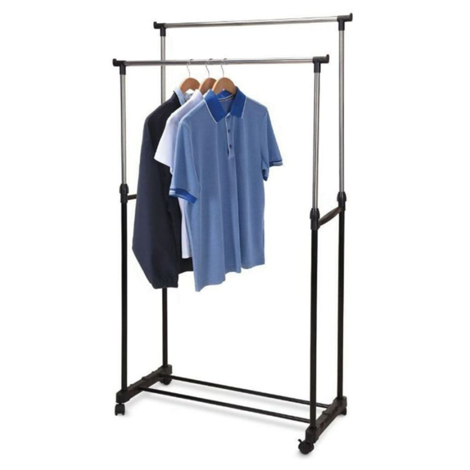 Storage solutions Kledingrek met wielen dubbel 80x42x(90-160) cm afbeelding 1