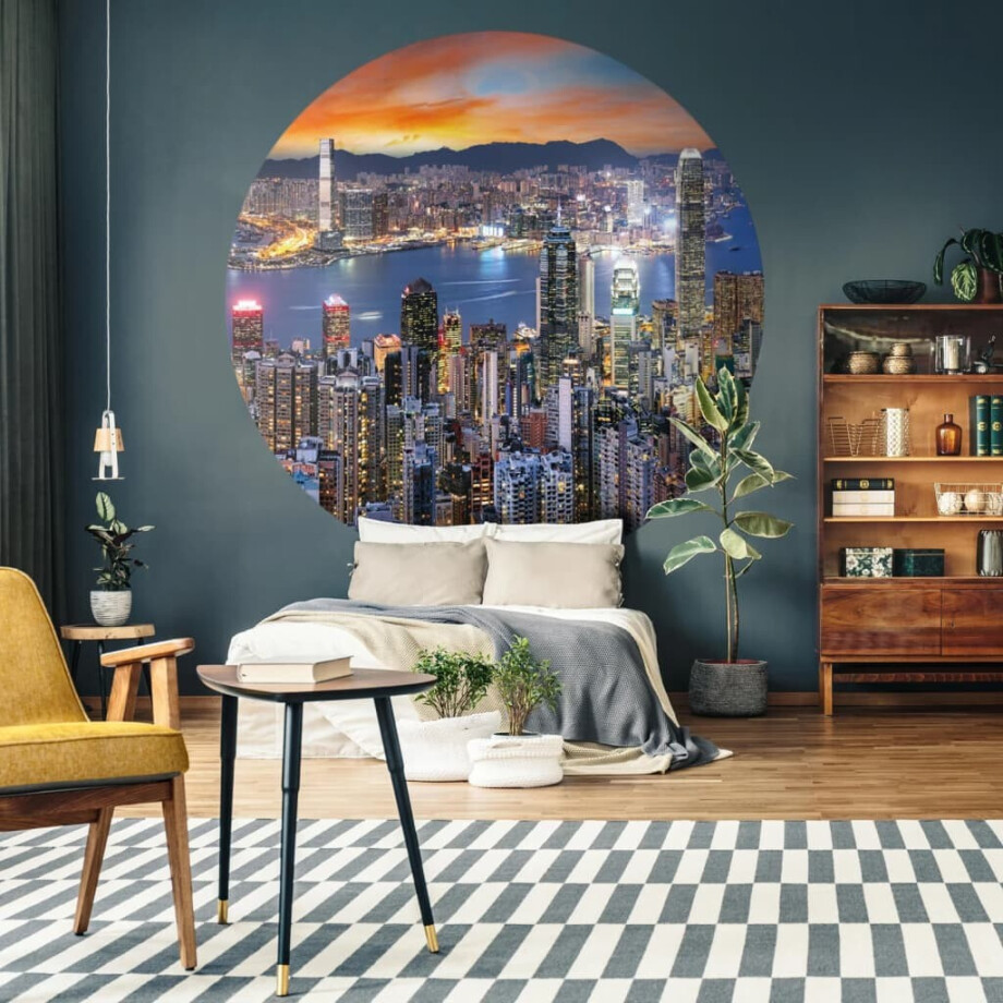 WallArt Behangcirkel Skyline by Night 190 cm afbeelding 1