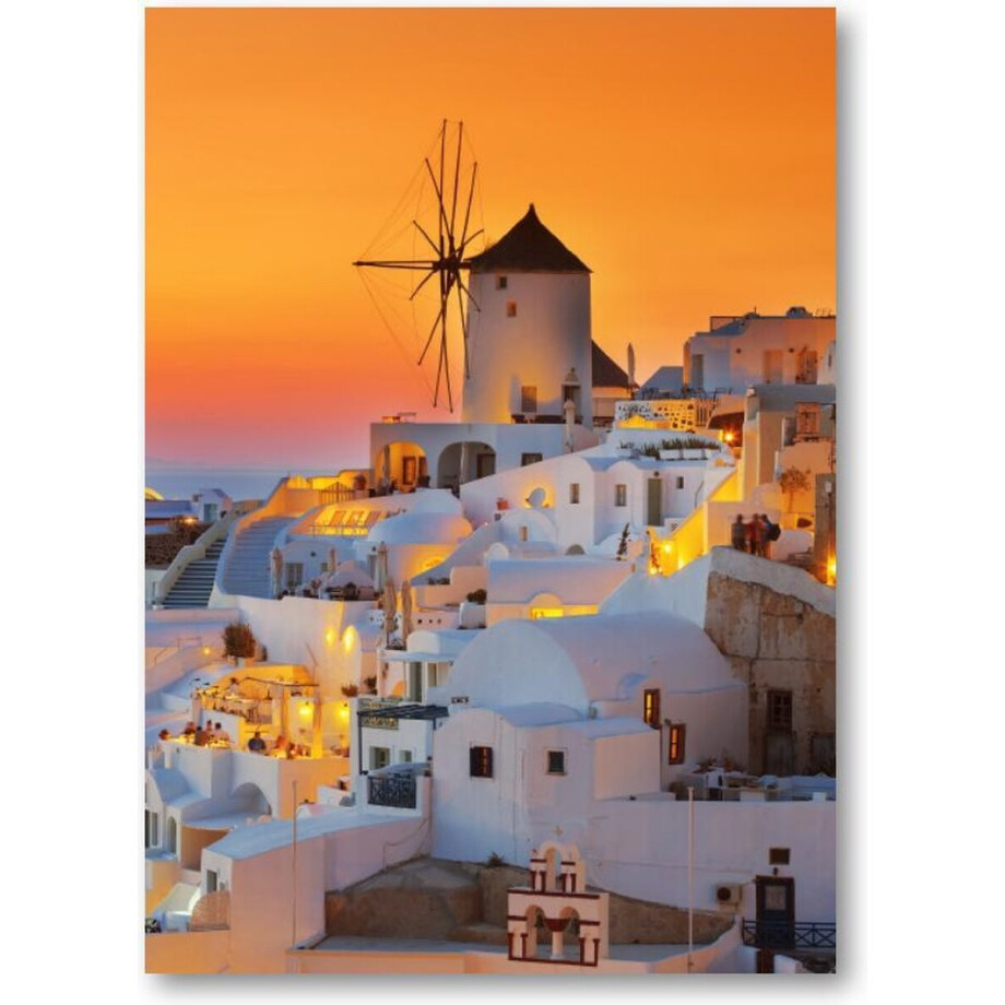 Oia bij zonsondergang, Santorini Griekenland - 50x70 Canvas Staand - Besteposter Oia bij zonsondergang, Santorini Griekenland - 50x70 Canvas Staand - Besteposter afbeelding 1