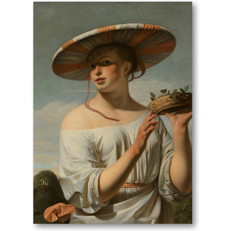 Meisje met een brede hoed - 50x70 Dibond voor Binnen én Buiten - Caesar Boëtius van Everdingen - Meesterwerken afbeelding 1