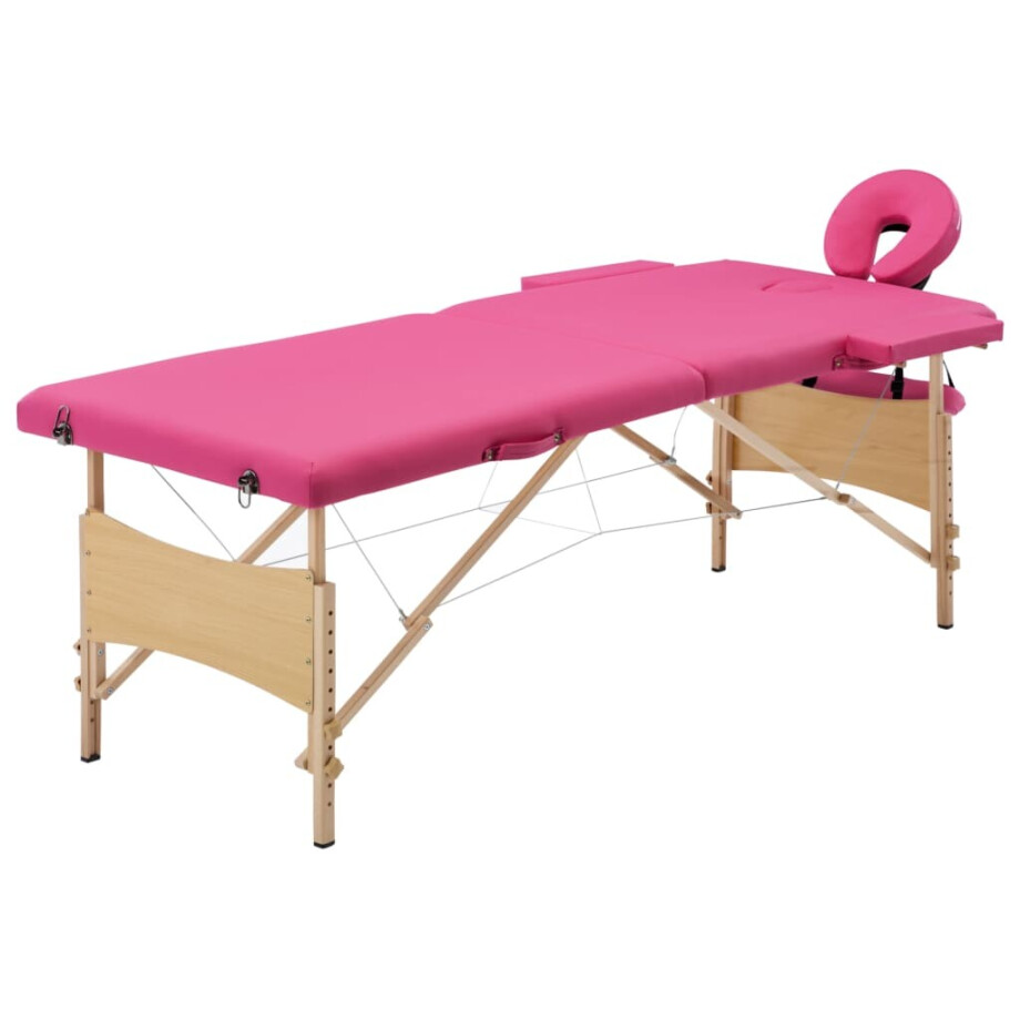 vidaXL Massagetafel inklapbaar 2 zones hout roze afbeelding 1