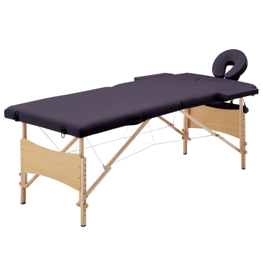 vidaXL Massagetafel inklapbaar 2 zones hout paars afbeelding 1