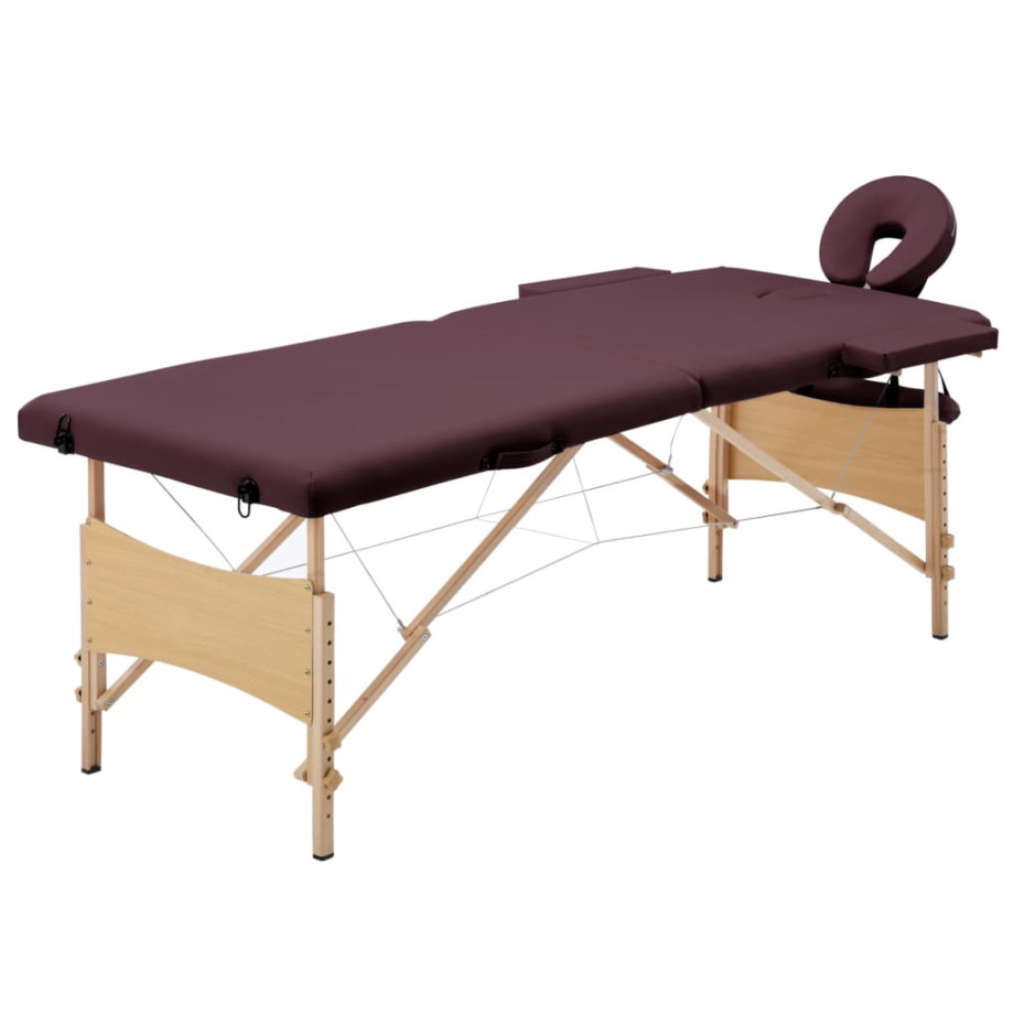 vidaXL Massagetafel inklapbaar 2 zones hout wijnpaars afbeelding 1