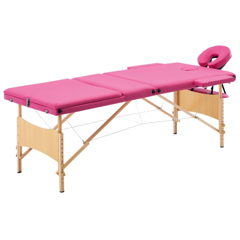 vidaXL Massagetafel inklapbaar 3 zones hout roze afbeelding 1