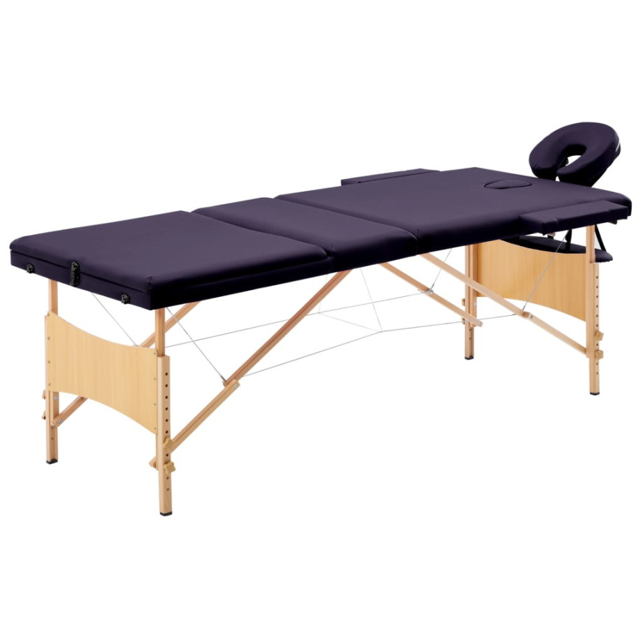 vidaXL Massagetafel inklapbaar 3 zones hout paars afbeelding 1